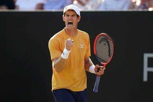 Andy Murray celebrates a point against Joris De Loore in his Rothesay Open Nottingham first round match. Picture date: Tuesday June 13, 2023.
