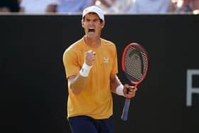 Andy Murray celebrates a point against Joris De Loore in his Rothesay Open Nottingham first round match. Picture date: Tuesday June 13, 2023.