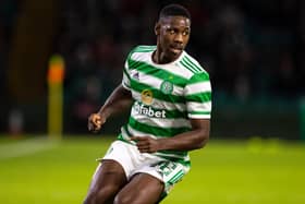 Osaze Urhoghide in action for Celtic during a UEFA Europa League match against Real Betis.