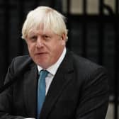 Former Prime Minister Boris Johnson makes a speech outside 10 Downing Street while in office. Picture: Aaron Chown/PA Wire