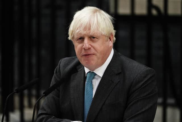 Former Prime Minister Boris Johnson makes a speech outside 10 Downing Street while in office. Picture: Aaron Chown/PA Wire