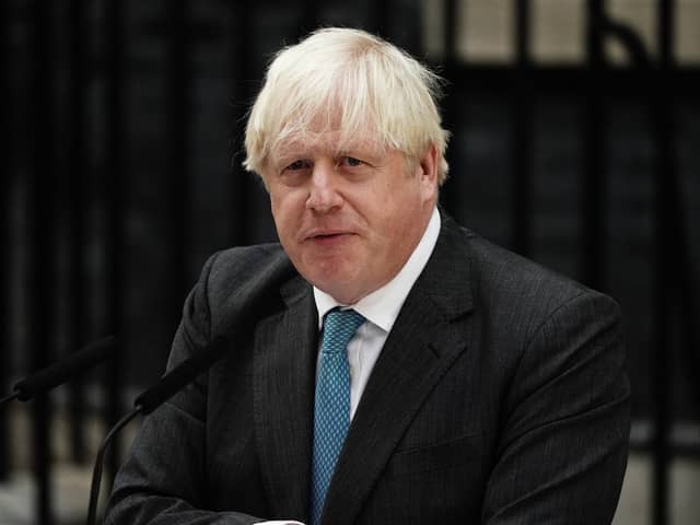 Former Prime Minister Boris Johnson makes a speech outside 10 Downing Street while in office. Picture: Aaron Chown/PA Wire