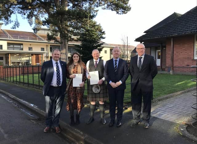 Neil Wilson, Executive Director, IAAS, Aimie Bisset, Ellis Mutch, Ken Sloan, CEO Harper Adams & Donald Young, IAAS President.