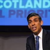 Prime Minister Rishi Sunak speaking on the first day of the Scottish Conservative party conference at the Scottish Event Campus (SEC) in Glasgow.