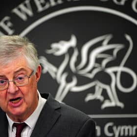 First Minister Mark Drakeford speaks during a Welsh Government press conference at the Crown Buildings, Cathay Park in Cardiff, setting out coronavirus restrictions for Wales.
