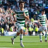Celtic's Jota celebrates making it 3-1 during a Scottish Cup final against Inverness Caledonian Thistle.