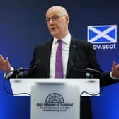 First Minister John Swinney during his speech on national renewal and prevention, at the Imaging Centre of Excellence (ICE) at Queen Elizabeth University Hospital, Glasgow. Photo: Robert Perry/PA Wire