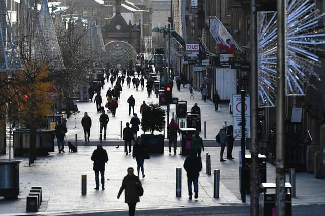 A view of Buchanan Street in Glasgow City Centre during lockdown tier 4.