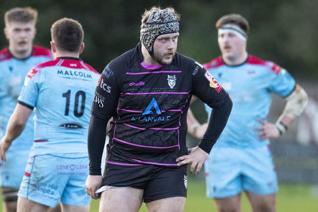 Grant Stewart during a FOSROC Super Series Sprint match between Ayrshire Bulls and Glasgow Warriors A at Millbrae, on April 07, 2023.  (Photo by Ross MacDonald / SNS Group)