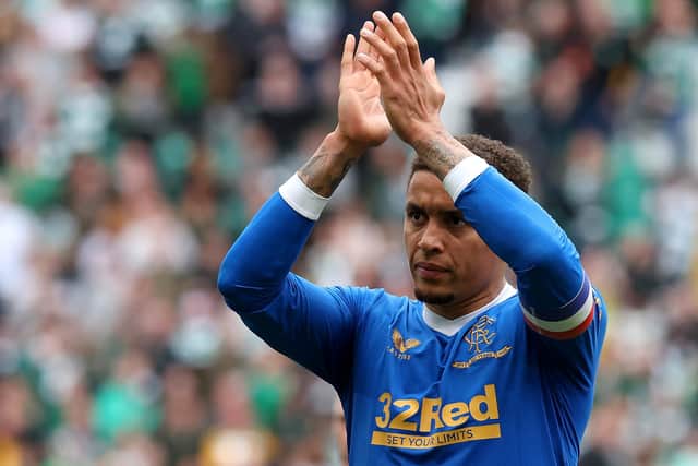 Rangers captain James Tavernier applauds the away support at Celtic Park after the 1-1 draw in Sunday's final Old Firm match of the season. (Photo by Ian MacNicol/Getty Images)