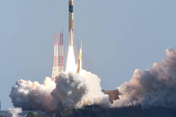 A H-IIA rocket carrying a small lunar surface probe and other objects lifts off from the Tanegashima Space Centre on Tanegashima island, Kagoshima prefecture on September 7, 2023. Japan launched on September 7 a rocket carrying what it hopes will be its first successful Moon landing. Picture: JIJI Press/AFP via Getty Images