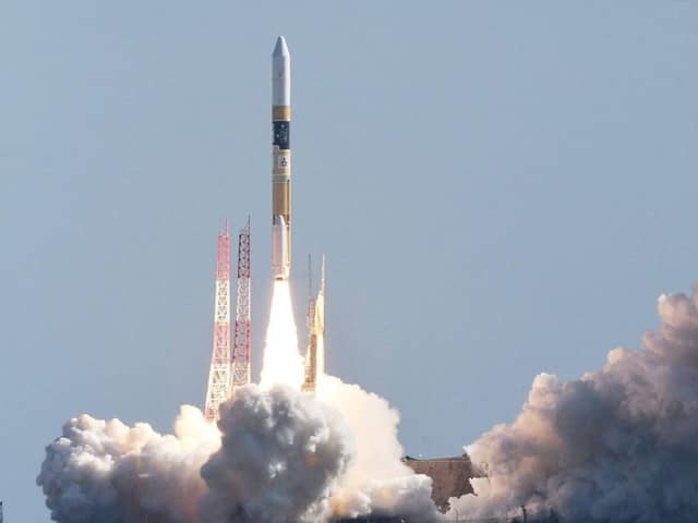 A H-IIA rocket carrying a small lunar surface probe and other objects lifts off from the Tanegashima Space Centre on Tanegashima island, Kagoshima prefecture on September 7, 2023. Japan launched on September 7 a rocket carrying what it hopes will be its first successful Moon landing. Picture: JIJI Press/AFP via Getty Images
