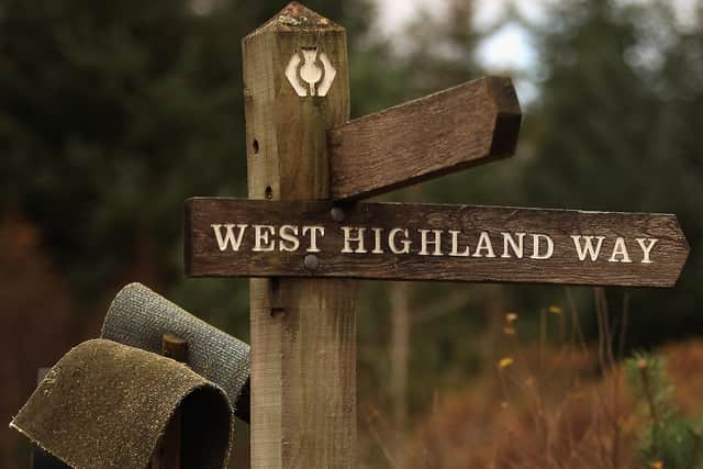 A view of a West Highland Way sign post in the Loch Lomond National Park on October 26, 2011 in Tyndrum, Scotland. Picture: Getty Images