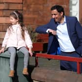 Anas Sarwar meets six-year-old Antonia Madden while visiting Bellshill Academy in Glasgow during the election campaign (Picture: Andrew Milligan/PA)