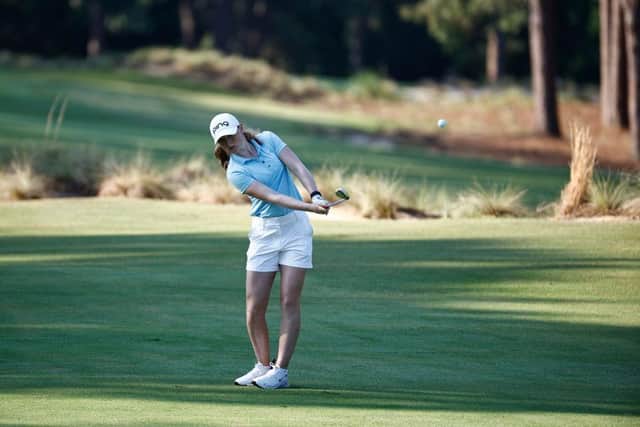Louise Duncan of Scotland plays a shot on the tenth hole during the first round of the 77th US Women's Open Championship at Pine Needles Lodge and Golf Club on June 02, 2022 in Southern Pines, North Carolina. (Photo by Jared C. Tilton/Getty Images)