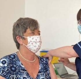 Elizabeth Anne Kirk, being given the vaccine at the Royal Highland Centre, Ingliston, on Wednesday.