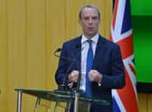 Foreign secretary Dominic Raab speaks during a press conference along with Pakistan's foreign minister Shah Mahmood Qureshi (not pictured) after their meeting in Islamabad. Picture: Farooq Naeem/AFP via Getty Images