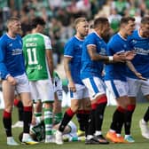Rangers players argue with Referee Willie Collum after he produces a red card for John Lundstram for a foul on Martin Boyle. Picture: Alan Harvey / SNS