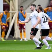 Sligo's Aidan Keena (centre) celebrates his goal against Motherwell. (Photo by Rob Casey / SNS Group)