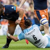 Pierre Schoeman (left) in typically combative action for Edinburgh during the win over Glasgow Warriors at BT Murrayfield.  (Photo by Ross Parker / SNS Group)