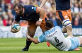 Pierre Schoeman (left) in typically combative action for Edinburgh during the win over Glasgow Warriors at BT Murrayfield.  (Photo by Ross Parker / SNS Group)