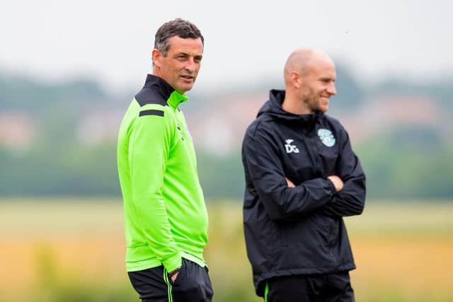 Hibs manager Jack Ross, pictured alongside coach David Gray, says his team have prepared professionally for Thursday's European match. Photo by Mark Scates / SNS Group