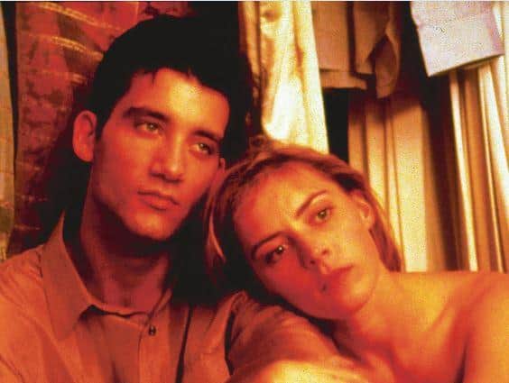 Reeves with Clive Owen in Close My Eyes, the 1991 film written and directed by Stephen Poliakoff and also starring Alan Rickman, Clive Owen and Lesley Sharp