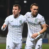 Runar Hauge (L) & Elias Melkerson make their Hibs debuts during the 0-0 draw with Dundee at Dens Park (Photo by Paul Devlin / SNS Group)