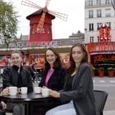 Michaela, Julia, Lucy and Ashlie in front of the Moulin Rouge Pic: ©Philippe Wojazer - Moulin Rouge