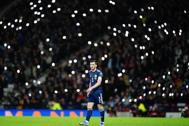 Scotland's Andrew Robertson during the FIFA World Cup Qualifying match at Hampden Park, Glasgow. Picture date: Monday November 15, 2021.