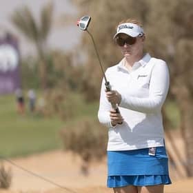 Scotland's Kylie Henry lines up a putt during the opening round of the  Aramco Team Series event at Riyadh Golf Club in Saudi Arabia. Picture: Tristan Jones/LET