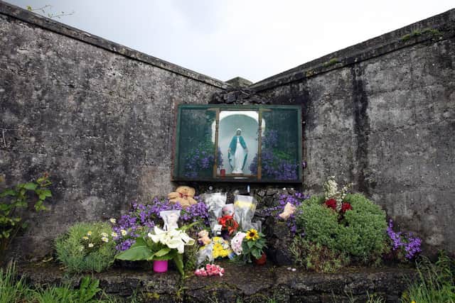 Photo shows a shrine in Tuam, County Galway, erected in memory of up to 800 children who were allegedly buried at the site of the former home for unmarried mothers run by nuns - Some 9,000 children died in Ireland's historic "mother and baby homes" where unmarried mothers were separated from their infant offspring, an official report found on January 12, 2021 picture: Paul Faith AFP via Getty Images