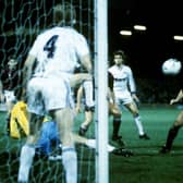 Another European night, this time against Austria Vienna in 1988, as John Colquhoun (right) watches his effort saved by Vienna goalkeeper Franz Wohlfahrt