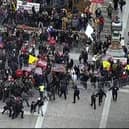 This exhibit from video released by the House Select Committee, shows rioters at the Capitol on Jan. 6, displayed at a hearing by the House select committee investigating the Jan. 6 attack on the U.S. Capitol, Thursday, July 21, 2022, on Capitol Hill in Washington. (House Select Committee via AP)