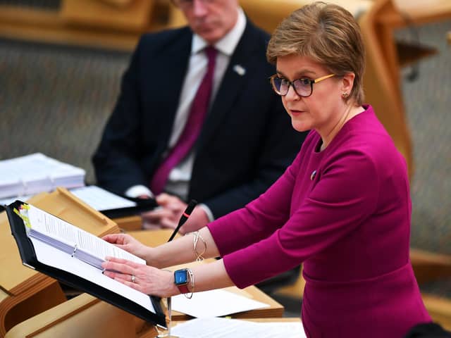 Scotland's First Minister Nicola Sturgeon during First Minster's Questions at the Scottish Parliament in Holyrood, Edinburgh. Picture date: Thursday March 10, 2022.