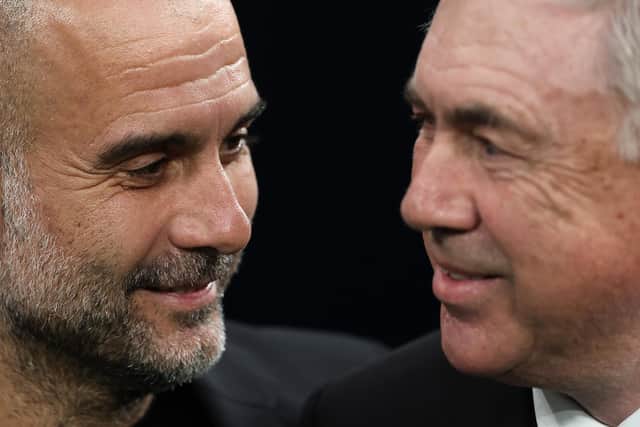 Pep Guardiola and Carlo Ancelotti go head-to-head when Manchester City host Real Madrid in the Champions League semi-final second leg. (Photo by Julian Finney/Getty Images)