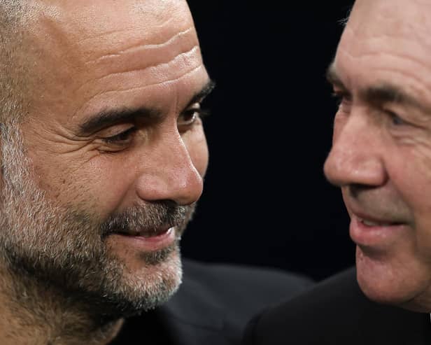Pep Guardiola and Carlo Ancelotti go head-to-head when Manchester City host Real Madrid in the Champions League semi-final second leg. (Photo by Julian Finney/Getty Images)