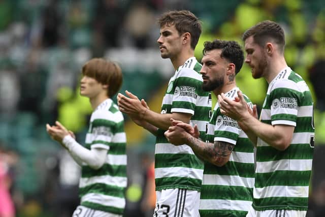 Even Celtic players walk round the pitch to applaud the few supporters who had stayed behind at the end had a sense of the merely dutiful about it on that sort of day for the champions.(Photo by Rob Casey / SNS Group)