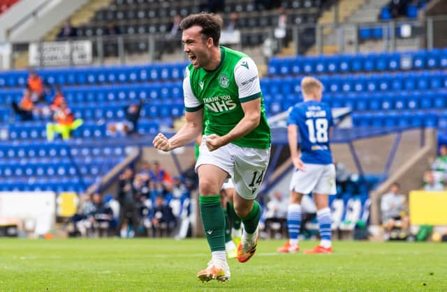 Stevie Mallan's joy is clear to see after he bagged Hibs' winner at McDiarmid Park.