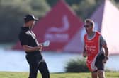 Victor Perez and his caddie James Erkenbeck celebrate the Frenchman holing out of a greenside bunker in the final round.Picture: Oisin Keniry/Getty Images.