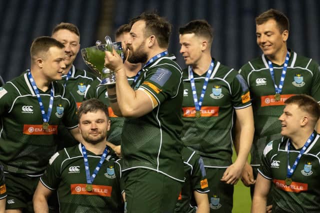 Hawick lift the Scottish Cup after a hard fought final against Edinburgh Academical at Scottish Gas Murrayfield. (Photo by Paul Devlin / SNS Group)