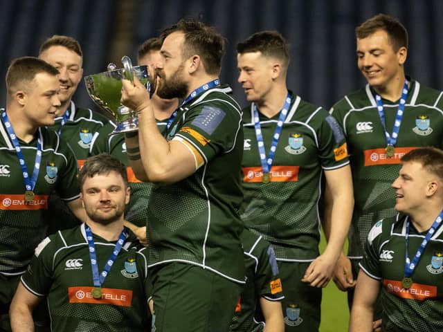 Hawick lift the Scottish Cup after a hard fought final against Edinburgh Academical at Scottish Gas Murrayfield.  (Photo by Paul Devlin / SNS Group)