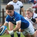 Alyssa D'Inca of Italy scores a first-half try against Scotland. Photo by David Gibson/Fotosport/Shutterstock