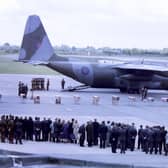 The coffins of some of those killed in a Chinook crash on the Mull of Kintyre. More than 52,000 people have signed a petition demanding answers around the 1994 disaster
