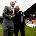 Pat Liney (right) with fellow Dundee goalkeeper Rab Douglas in 2013