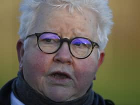 Scottish author Val McDermid speaks to press after a friendly match between McDermid Ladies and Livingston at the Windmill Community Campus, on Sunday in Kirkcaldy, Scotland. (Photo by Rob Casey / SNS Group)