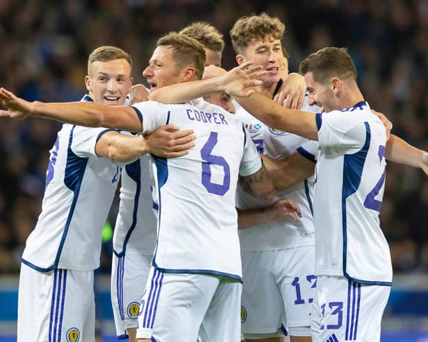 Scotland's Lewis Ferguson, Liam Cooper, Jack Hendry and Kenny McLean celebrate Billy Gilmour's goal in a recent friendly against France.