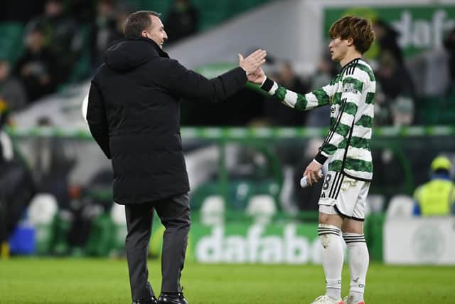 GLASGOW, SCOTLAND - DECEMBER 06: Celtic manager Brendan Rodgers  insists nothing has changed with what is being asked of Kyogo Furuhashi as the Japanese striker struggles for the potency he exhibited in his two seasons under Ange Postecoglou. (Photo by Rob Casey / SNS Group)