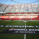 A general view of Bayer Leverkusen's BayArena stadium