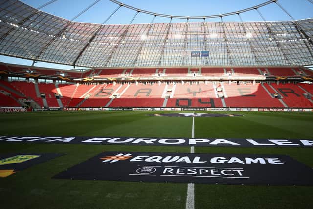 A general view of Bayer Leverkusen's BayArena stadium